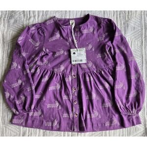 Kate Quinn Plum Caterpillar Button Front V-Waist Top Organic Cotton 8Y NWT